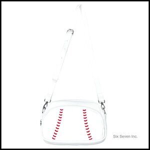Faux Leather Crossbody Bag Sporty Baseball Design Adjustable Strap Trendy Purse